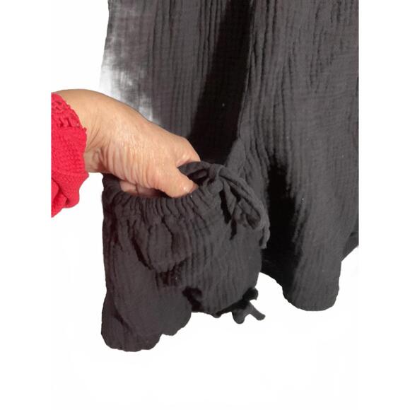 Black Gauze Open Back Long Sleeve Tunic  with Pockets Medium - Picture 5 of 11
